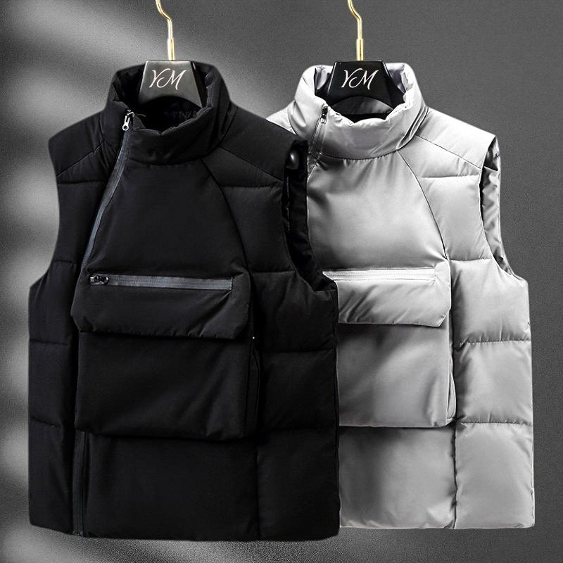 Men's Puffer Vest with Front Zip Pouch for Outdoor Layering