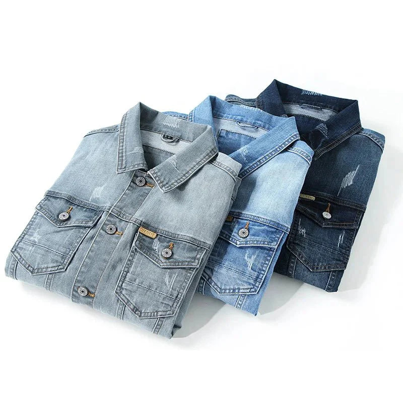 Men's Denim Jacket with Double Pockets for Casual Daywear Layering
