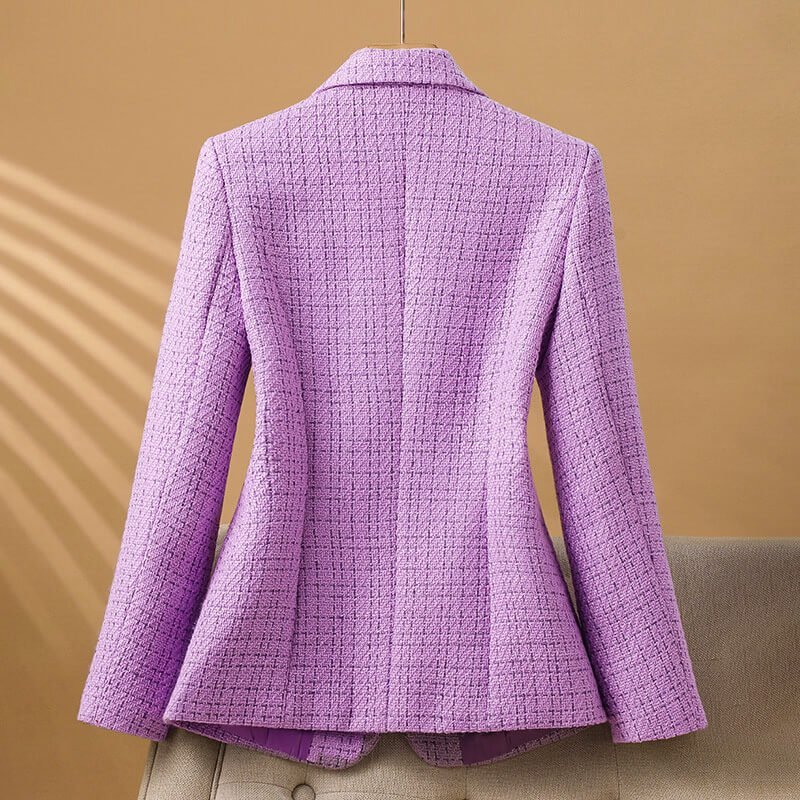 Women's Boucle Tweed Blazer with Pearl Button for Work -