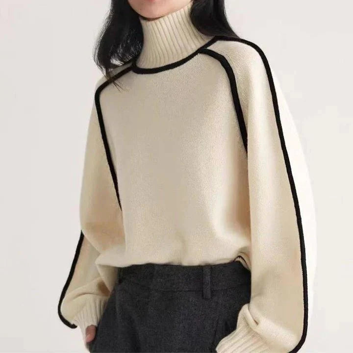 Women's Cashmere Turtleneck with Black Tips for Casual