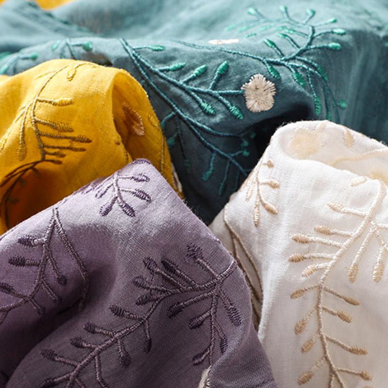 Women's Cotton-Linen Blouse with Embroidery for Summer