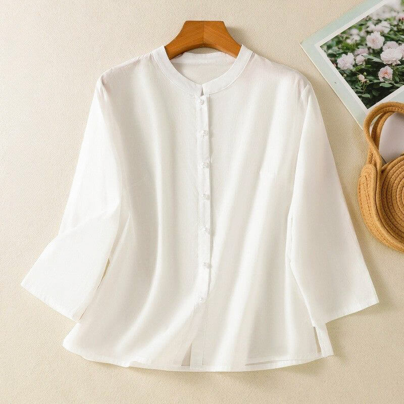 Women's Satin Blouse with Mandarin Collar for Office Days