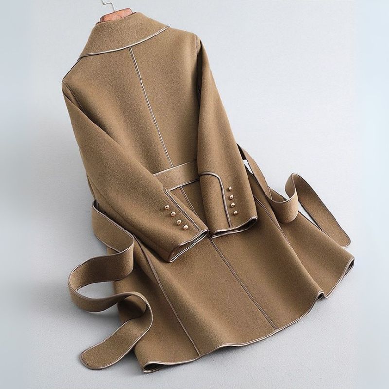 Women's Virgin Wool Trench Coat with Sash for Winter