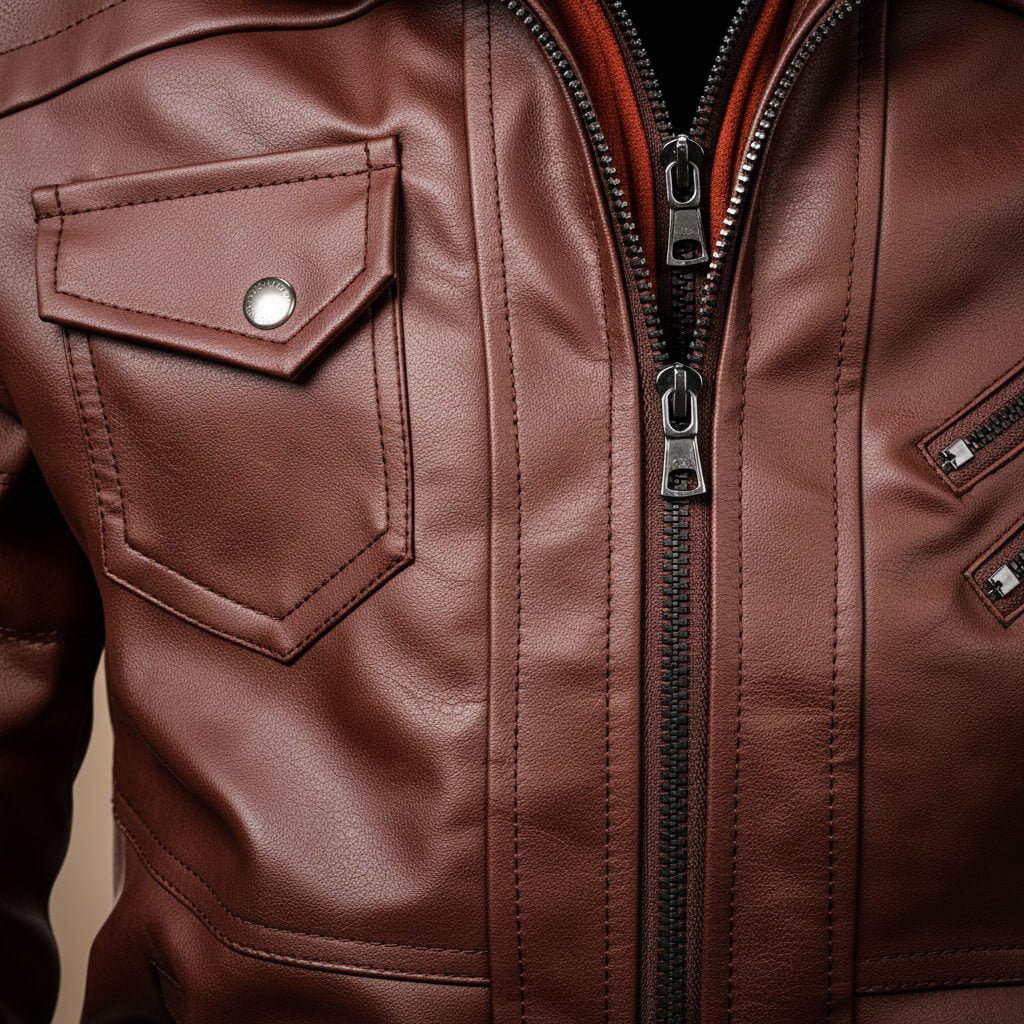 Men's Leather Jacket with Detachable Hood for Streetwear