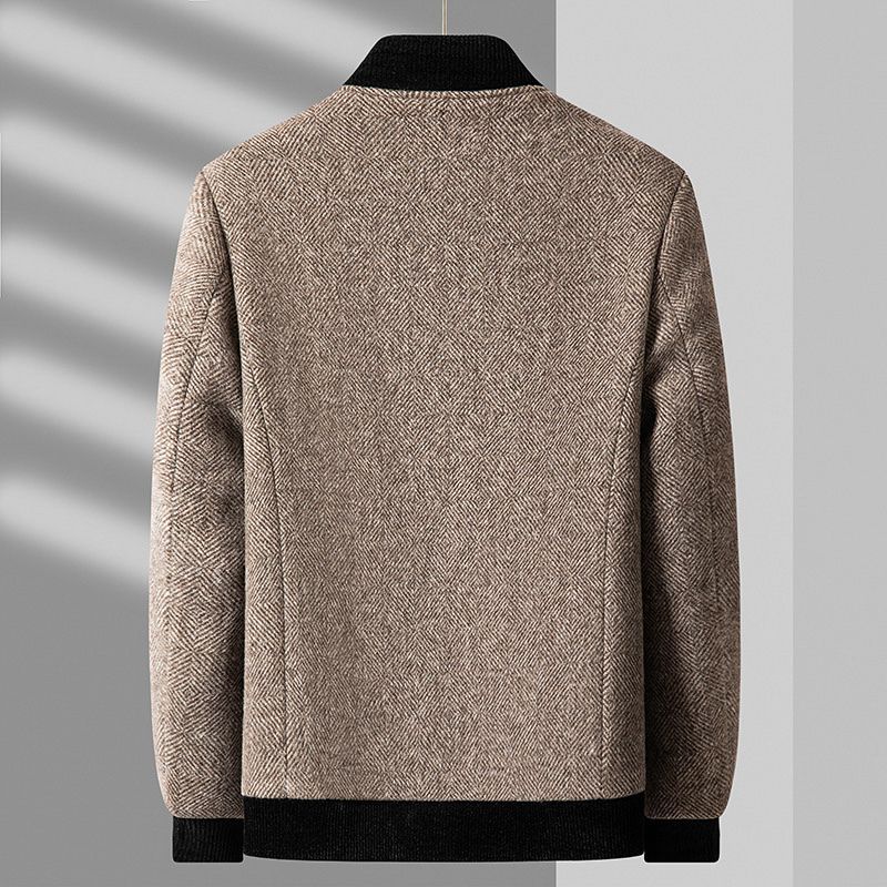 Men's Virgin Wool Jacket with Herringbone Weave for Layering - Casual Jacket