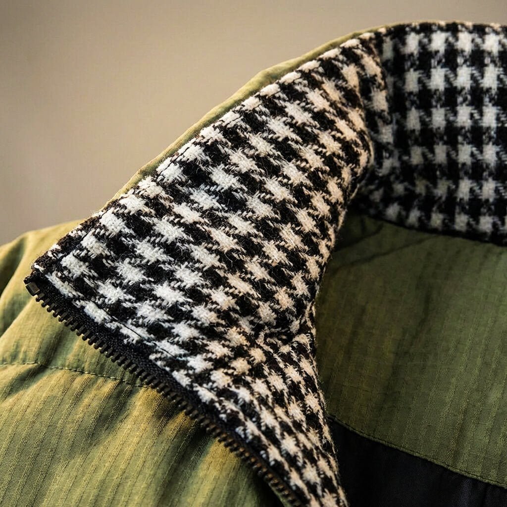 Men's Houndstooth Jacket with Stand Collar for Winter