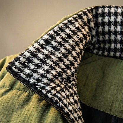 Men's Houndstooth Jacket with Stand Collar for Winter