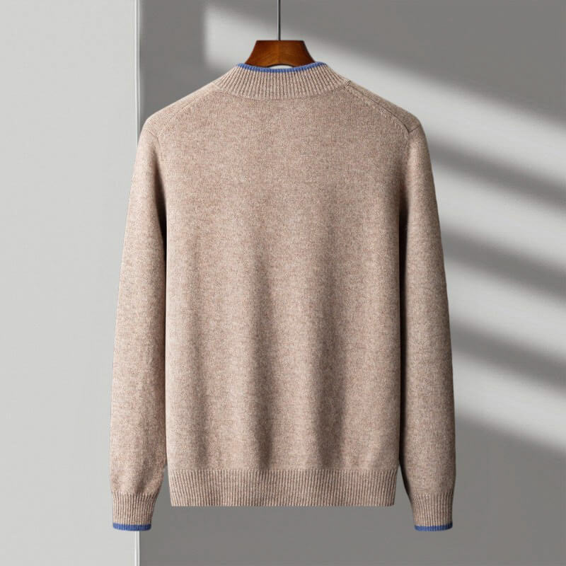 Men's Wool Zip-Up Jacket with Two-Tone Design for Autumn