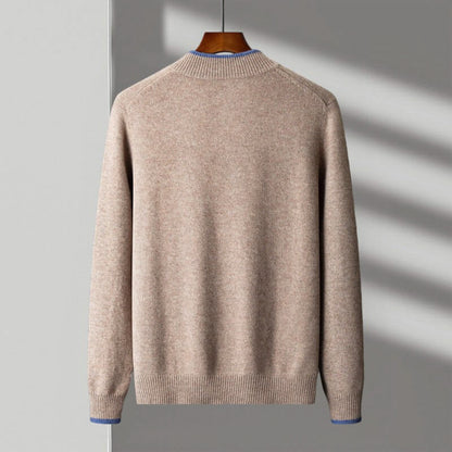 Men's Wool Zip-Up Jacket with Two-Tone Design for Autumn