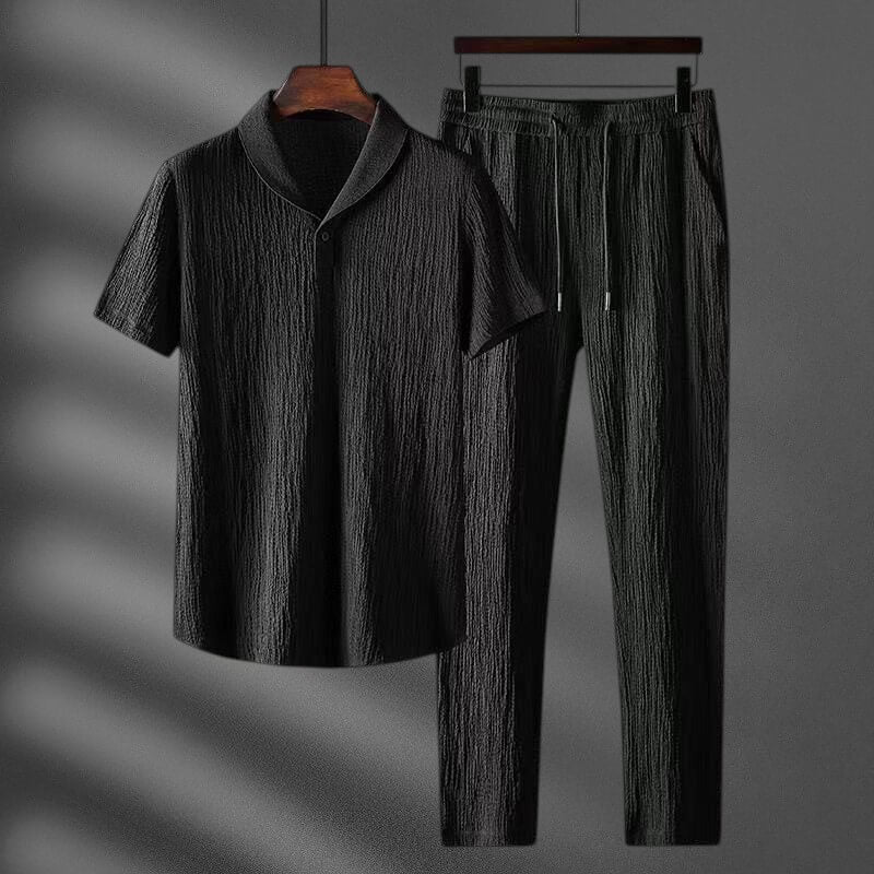 Men's Casual Set with Shawl Collar for Weekend Outings