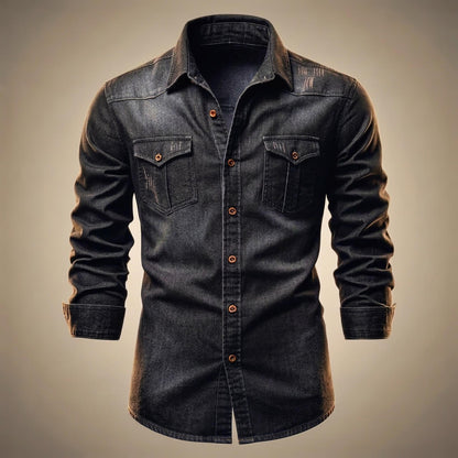 Men's Casual Denim Shirt with Organic Cotton for Office