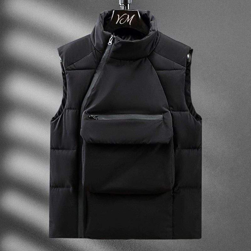 Men's Puffer Vest with Front Zip Pouch for Outdoor Layering