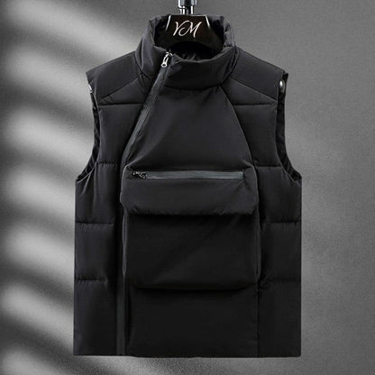 Men's Puffer Vest with Front Zip Pouch for Outdoor Layering