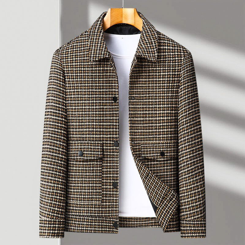 Men's Houndstooth Jacket with Soft-touch for Casual