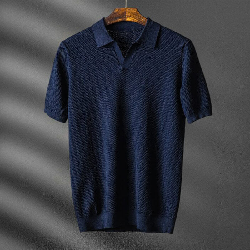 Men's Polo with Waffle Knit Breathable Cotton for Casual
