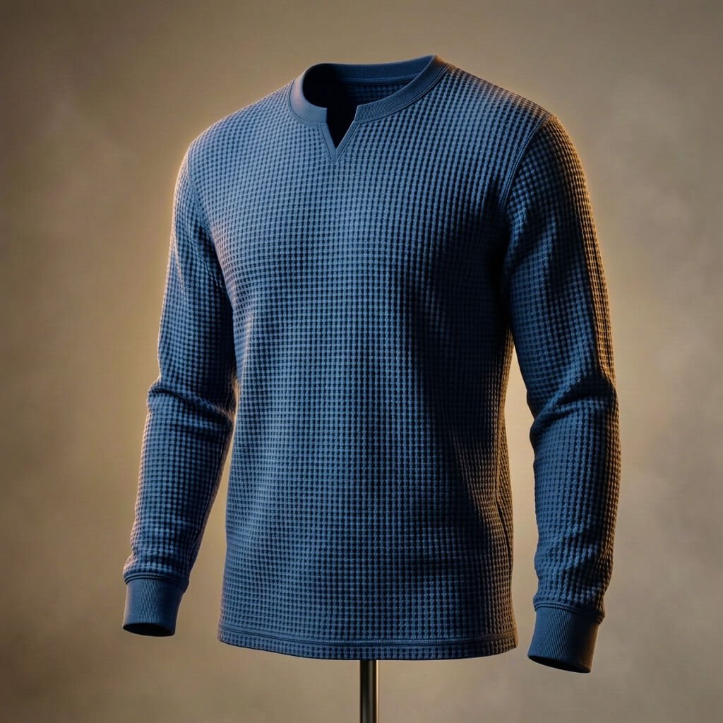 Men's Waffle Knit Shirt with V-Neck for Everyday Wear