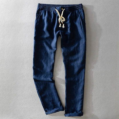 Men's Linen Pants with Wood-Tipped Ties for Summer Days