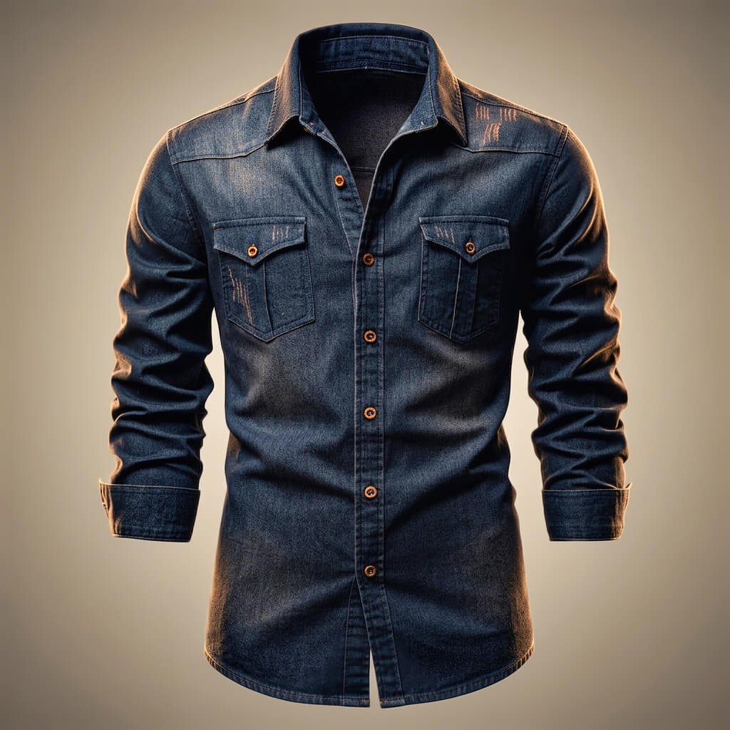 Men's Casual Denim Shirt with Organic Cotton for Office