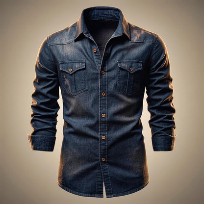 Men's Casual Denim Shirt with Organic Cotton for Office