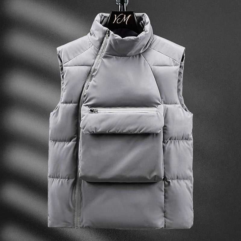 Men's Puffer Vest with Front Zip Pouch for Outdoor Layering