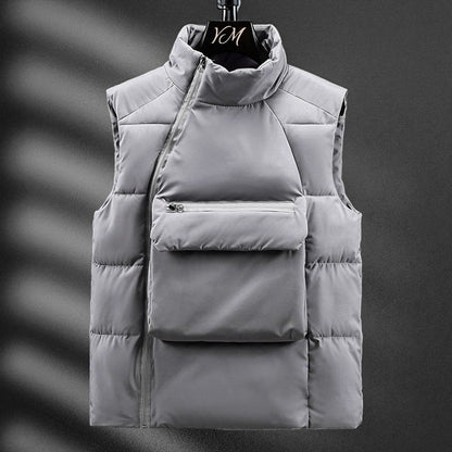 Men's Puffer Vest with Front Zip Pouch for Outdoor Layering