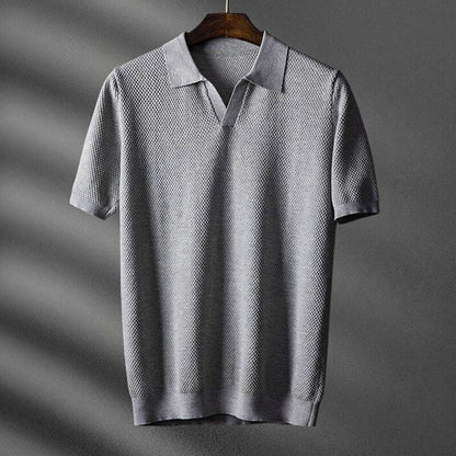 Men's Polo with Waffle Knit Breathable Cotton for Casual