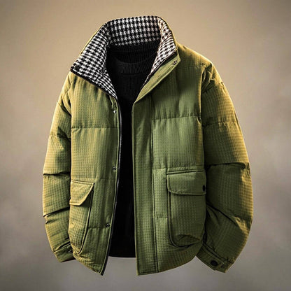 Men's Houndstooth Jacket with Stand Collar for Winter