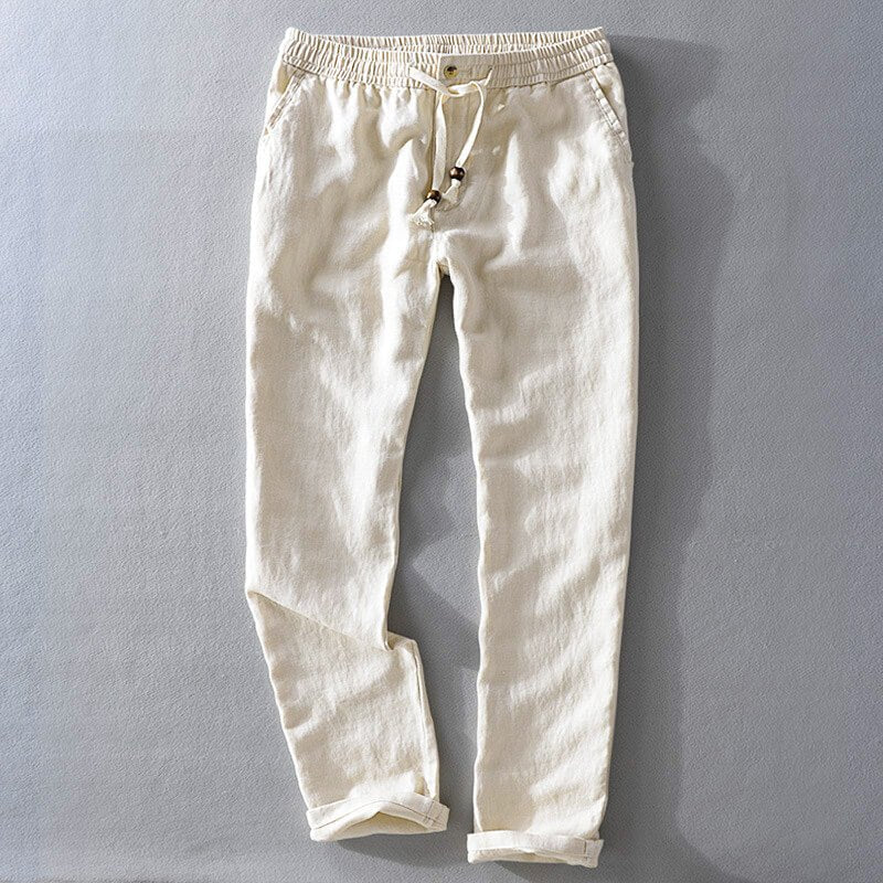 Men's Linen Pants with Wood-Tipped Ties for Summer Days