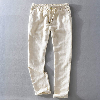 Men's Linen Pants with Wood-Tipped Ties for Summer Days