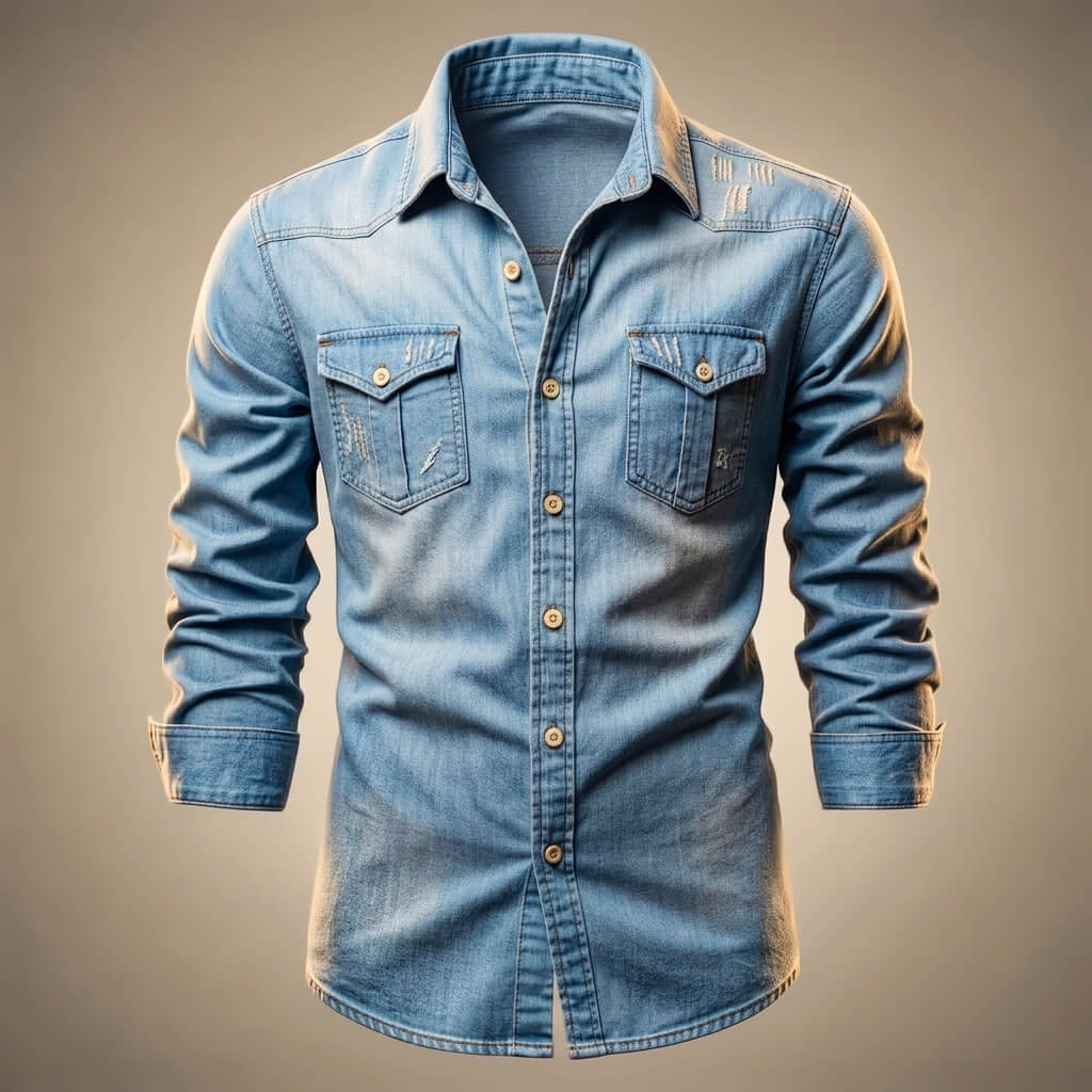 Men's Casual Denim Shirt with Organic Cotton for Office