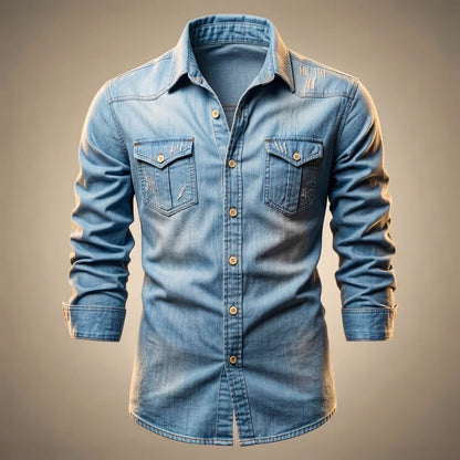 Men's Casual Denim Shirt with Organic Cotton for Office