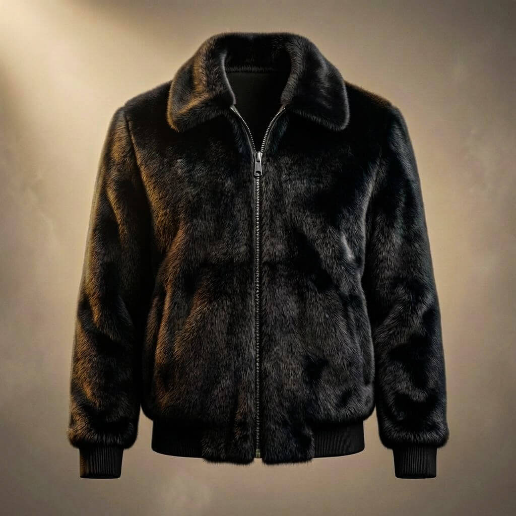 Men's Fur Jacket with Stand Collar for Evening Events - Casual Jacket