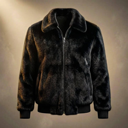 Men's Fur Jacket with Stand Collar for Evening Events - Casual Jacket