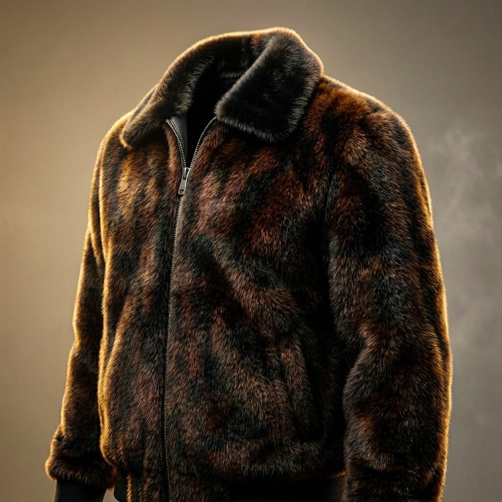 Men's Fur Jacket with Stand Collar for Evening Events - Casual Jacket
