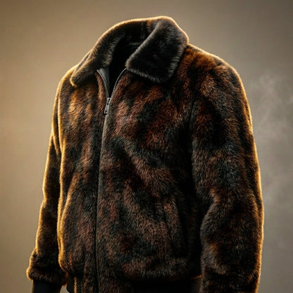 Men's Fur Jacket with Stand Collar for Evening Events - Casual Jacket