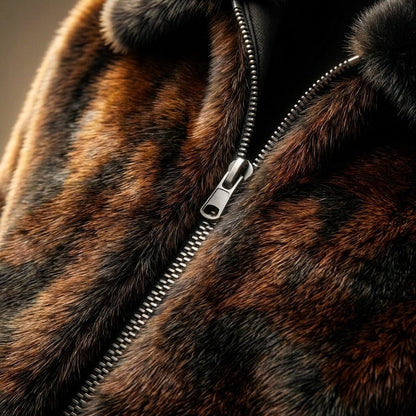 Men's Fur Jacket with Stand Collar for Evening Events - Casual Jacket
