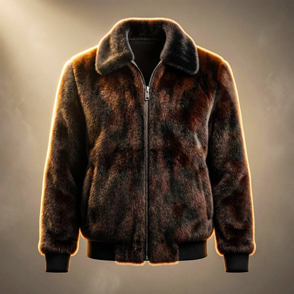 Men's Fur Jacket with Stand Collar for Evening Events - Casual Jacket