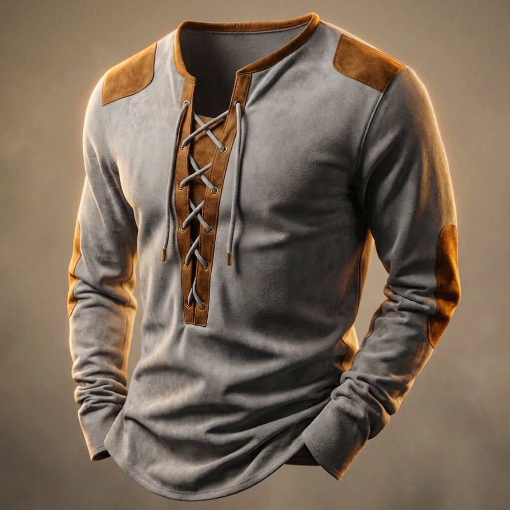 Men's Henley Shirt with suede-touch finish for casual wear - casual sweater