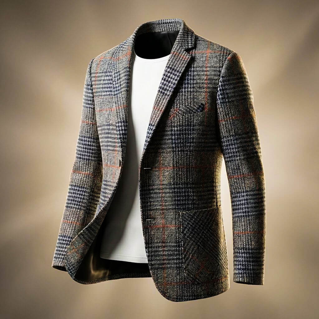 Men's Houndstooth Wool Blazer with Notch Lapels for Casual - Blazers
