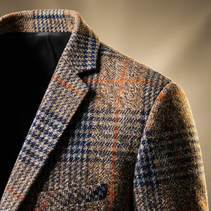 Men's Houndstooth Wool Blazer with Notch Lapels for Casual - Blazers