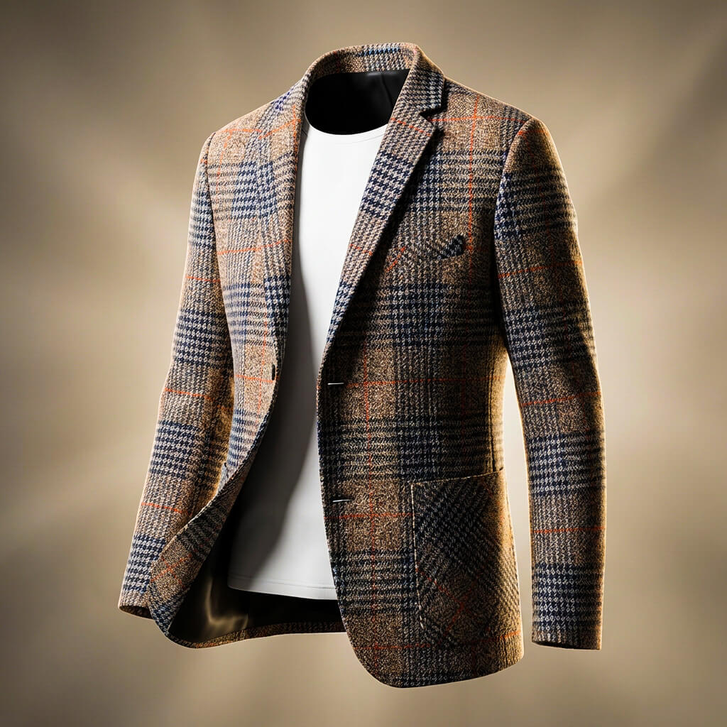 Men's Houndstooth Wool Blazer with Notch Lapels for Casual - Blazers