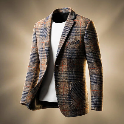 Men's Houndstooth Wool Blazer with Notch Lapels for Casual - Blazers