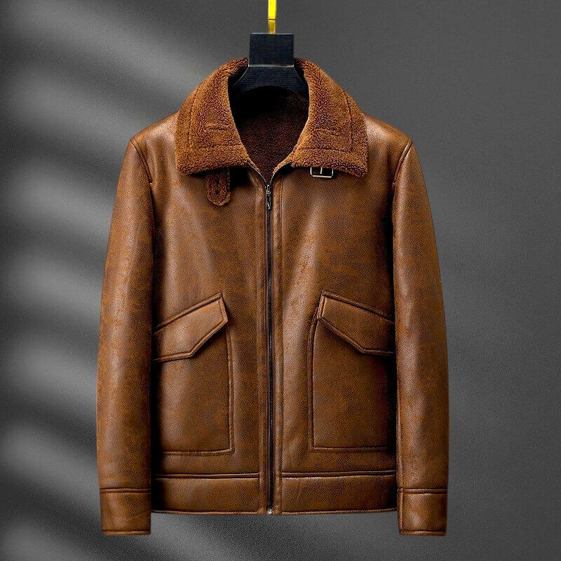 Men's Retro Aviator Jacket with Shearling Collar for Winter