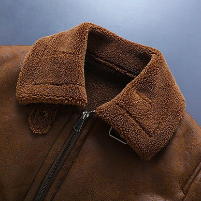Men's Retro Aviator Jacket with Shearling Collar for Winter
