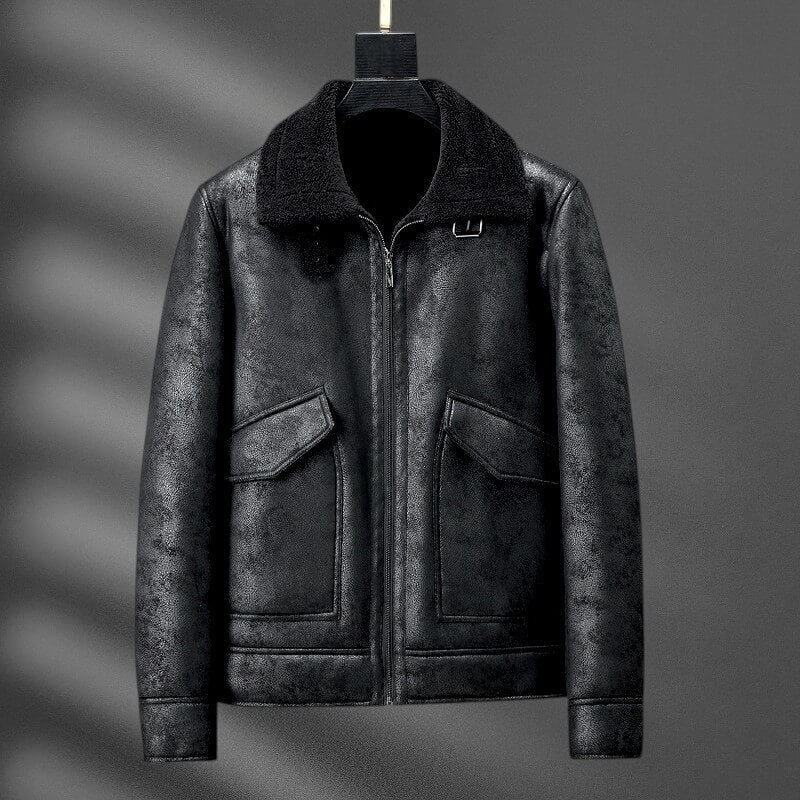 Men's Retro Aviator Jacket with Shearling Collar for Winter