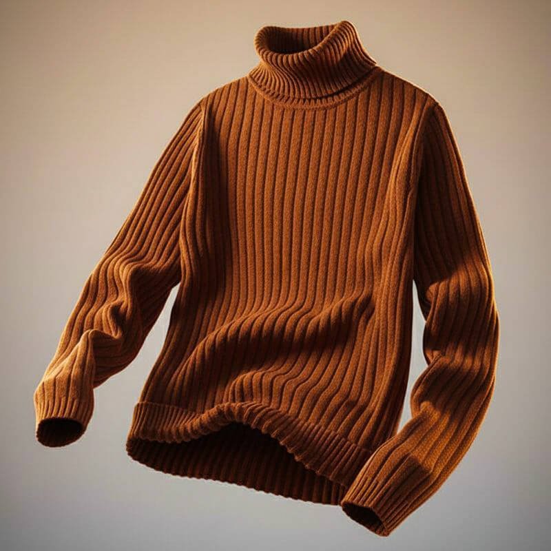 Men's Wool Roll-Neck with Rib-Knit for Smart Winter - Highneck Sweater