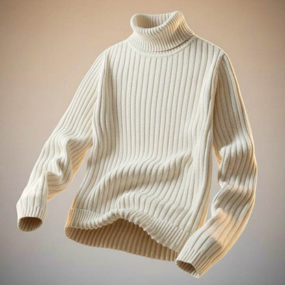 Men's Wool Roll-Neck with Rib-Knit for Smart Winter - Highneck Sweater