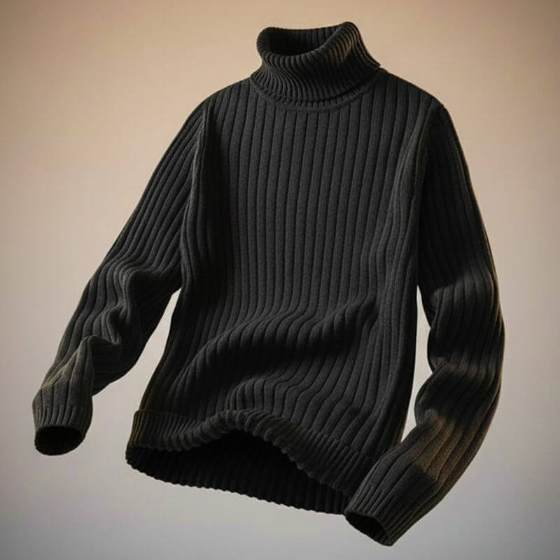 Men's Wool Roll-Neck with Rib-Knit for Smart Winter - Highneck Sweater