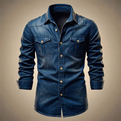 Men's Casual Denim Shirt with Organic Cotton for Office