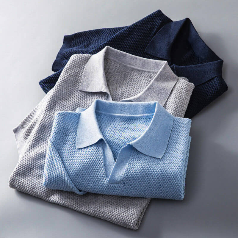 Men's Polo with Waffle Knit Breathable Cotton for Casual